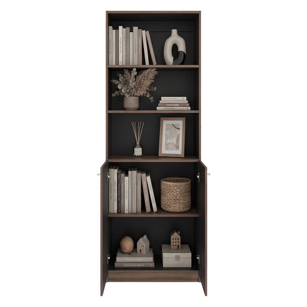 Estantería Home E4 Avellana 62.8x180.6cm Rectangular con Tres Compartimientos y con Tres Entrepaños - BIBLIOTECAS Y ESTANTERIAS | Bylmo