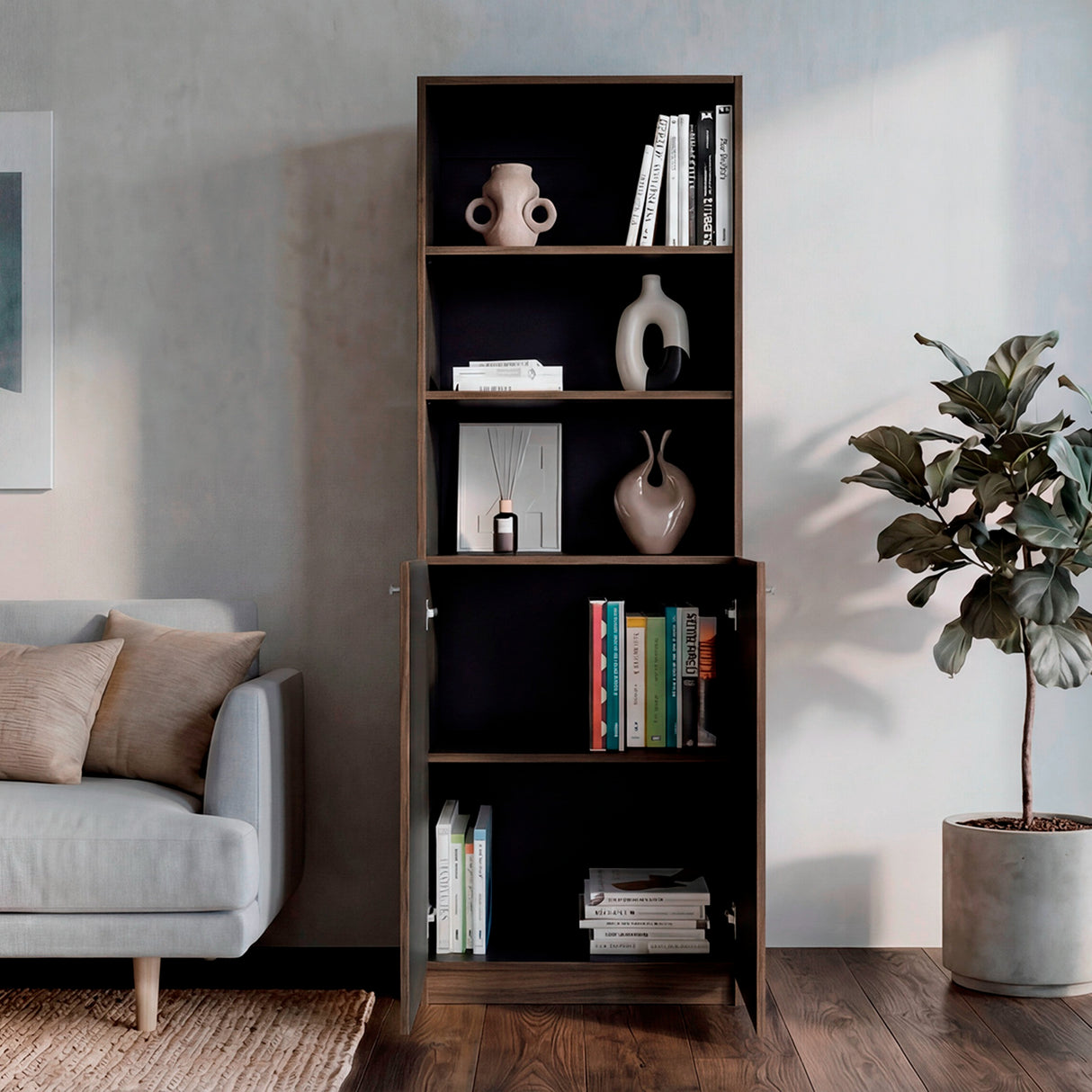 Estantería Home E4 Avellana 62.8x180.6cm Rectangular con Tres Compartimientos y con Tres Entrepaños - BIBLIOTECAS Y ESTANTERIAS | Bylmo