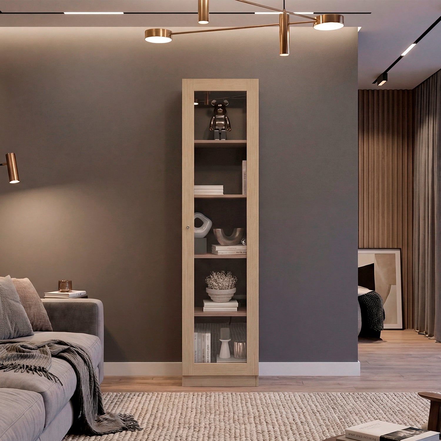 Vitrina Home E6 Cartagena y Wengue 45x180.6cm Rectangular con Cuatro Entrepaños - BIBLIOTECAS Y ESTANTERIAS | Bylmo