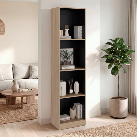 Estantería Home E2 Cartagena 45x180.6cm Rectangular con Cuatro Compartimientos y con Tres Entrepaños - BIBLIOTECAS Y ESTANTERIAS | Bylmo