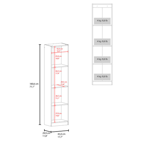 Estantería Home E2 Cartagena 45x180.6cm Rectangular con Cuatro Compartimientos y con Tres Entrepaños - BIBLIOTECAS Y ESTANTERIAS | Bylmo