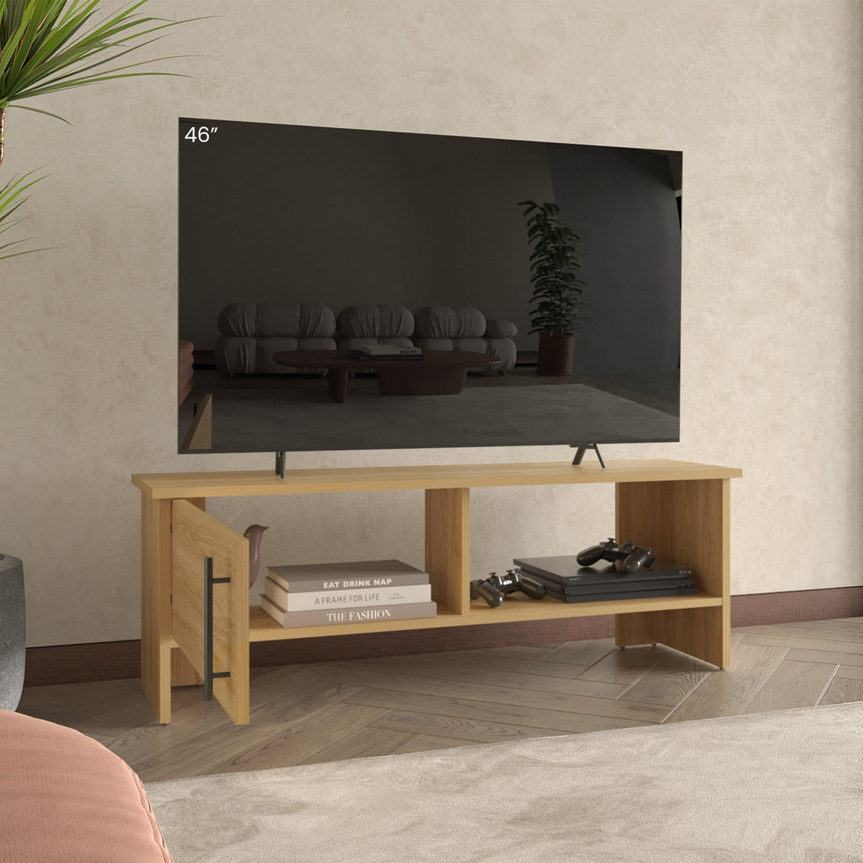 Mesa para TV Navia Fresno Europeo 120.3x42.1cm para TV Hasta 50 Pulgadas con Dos Compartimientos - MUEBLES DE TV | Bylmo