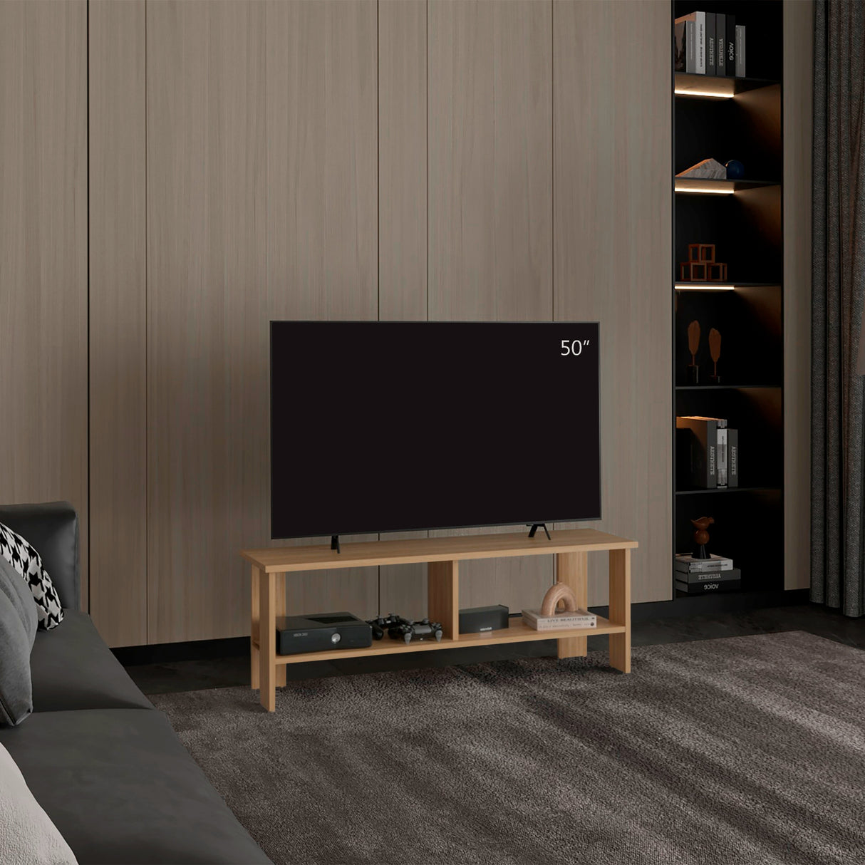 Mesa para TV Navia Fresno Europeo 120.3x41.9cm para TV Hasta 50 Pulgadas con Dos Compartimientos - MUEBLES DE TV | Bylmo
