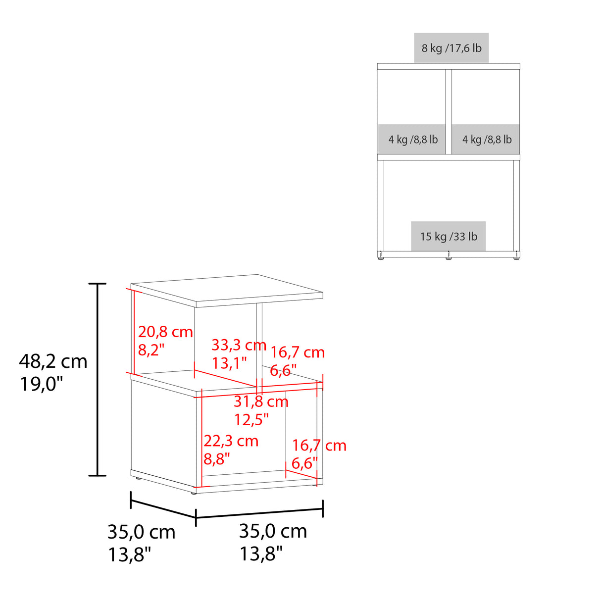 Mesa de Noche Ocaso Blanco 35x48.2cm con Tres Compartimientos y Un Entrepaño - MESAS DE NOCHE | Bylmo