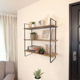 Repisa Vivarium 2026 Madera Natural y Negro 65x70cm Rectangular Flotante con Tres Entrepaños - REPISAS | Bylmo