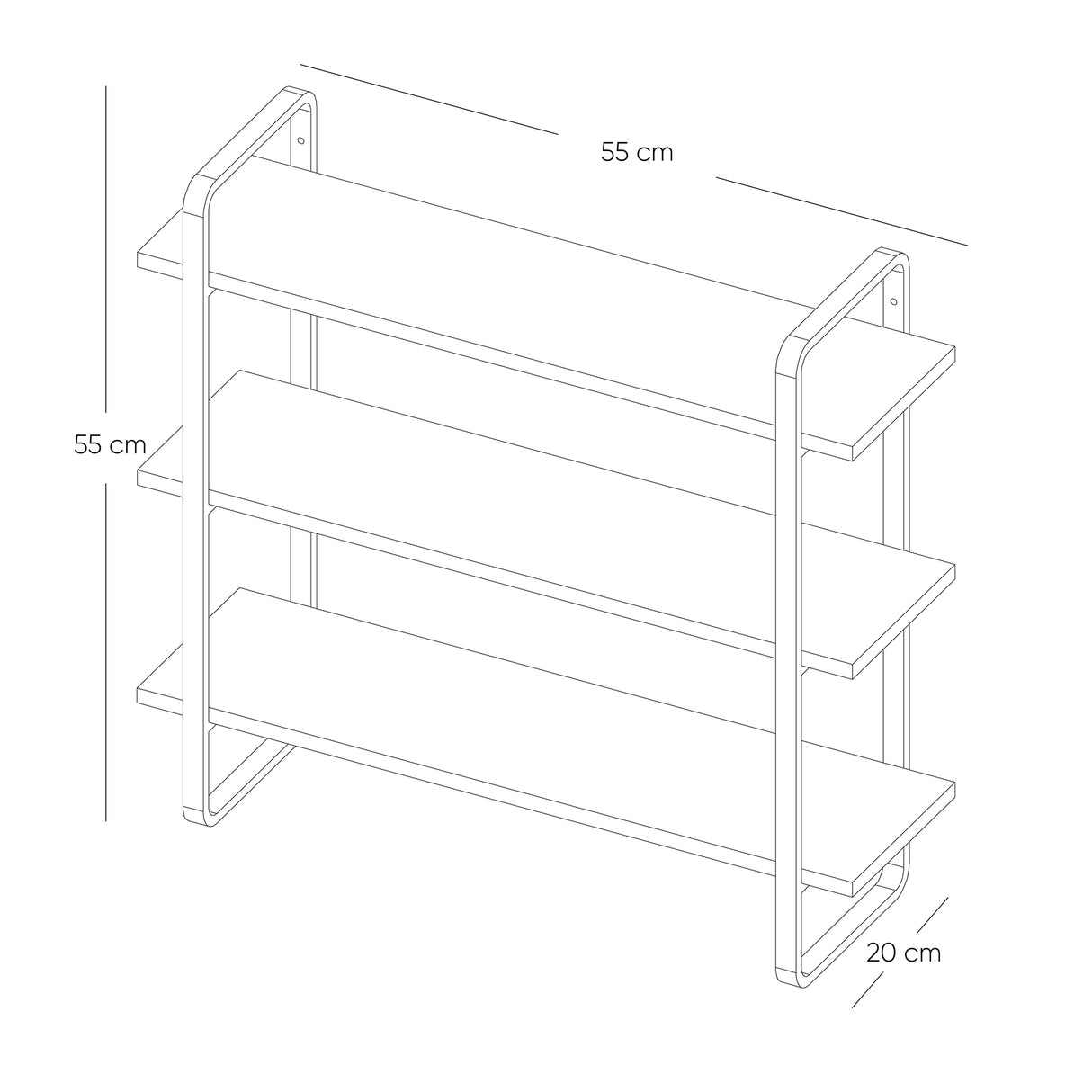 Repisa Vivarium 2026 Madera Natural y Negro 65x70cm Rectangular Flotante con Tres Entrepaños - REPISAS | Bylmo