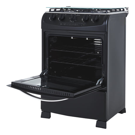 Estufa Haceb Negro 65.5x96.5cm Para Gas Propano con Cuatro Quemadores y con Horno - ESTUFAS | Bylmo