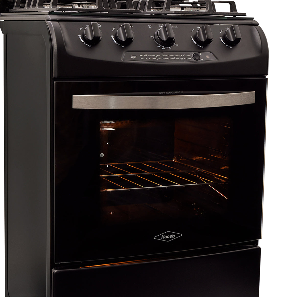 Estufa Haceb Negro 65.5x98.5cm Para Gas Natural con Cuatro Quemadores y con Horno - ESTUFAS | Bylmo