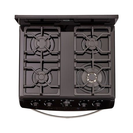 Estufa Haceb Negro 65.5x98.5cm Para Gas Propano con Cuatro Quemadores y con Horno - ESTUFAS | Bylmo