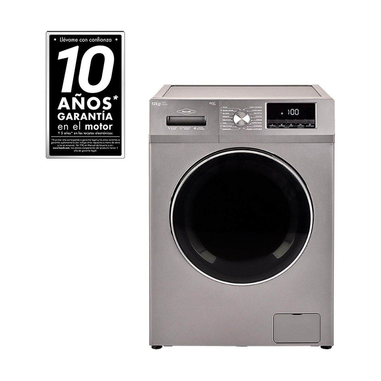 Lavadora secadora Haceb Gris 65x105cm de 12 Kilogramos con Pantalla Digital y 16 Funciones - LAVADORAS Y SECADORAS | Bylmo