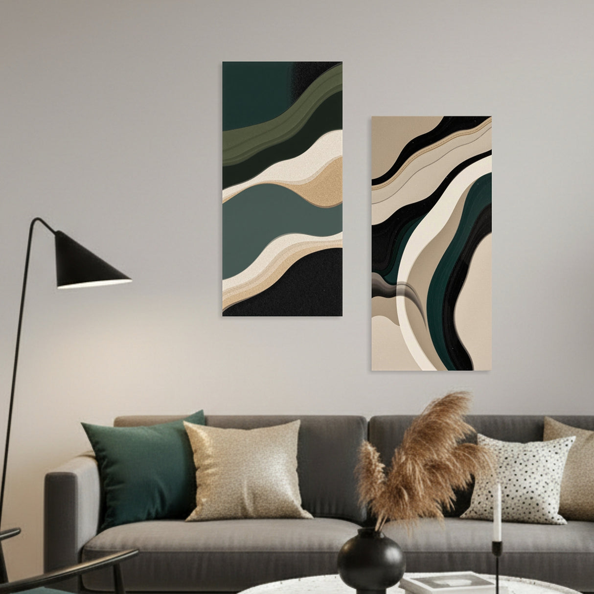 Cuadro decorativo en 2 Piezas Moderno Ondas de Cuarzo 34x72cm cada Uno - CUADROS | Bylmo