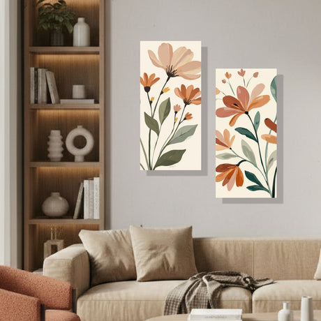 Cuadro decorativo en 2 Piezas Floral Armonía Vegetal 34x72cm cada Uno - CUADROS | Bylmo