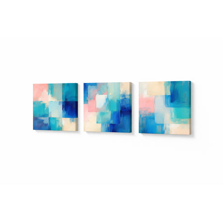 Cuadro decorativo en 3 Piezas Moderno Ecos en Azul y Coral 34x34cm cada Uno - CUADROS | Bylmo