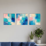 Cuadro decorativo en 3 Piezas Moderno Ecos en Azul y Coral 34x34cm cada Uno - CUADROS | Bylmo
