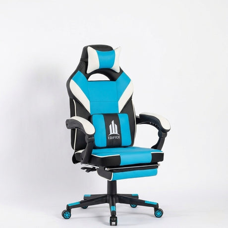 Silla Gamer Edifice Azul Claro y Negro 66x124cm Ergonómica con Apoya Brazos con Espaldar Reclinable y con Apoya Cabezas - SILLAS DE OFICINA | Bylmo