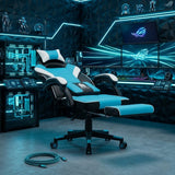 Silla Gamer Edifice Azul Claro y Negro 66x124cm Ergonómica con Apoya Brazos con Espaldar Reclinable y con Apoya Cabezas - SILLAS DE OFICINA | Bylmo