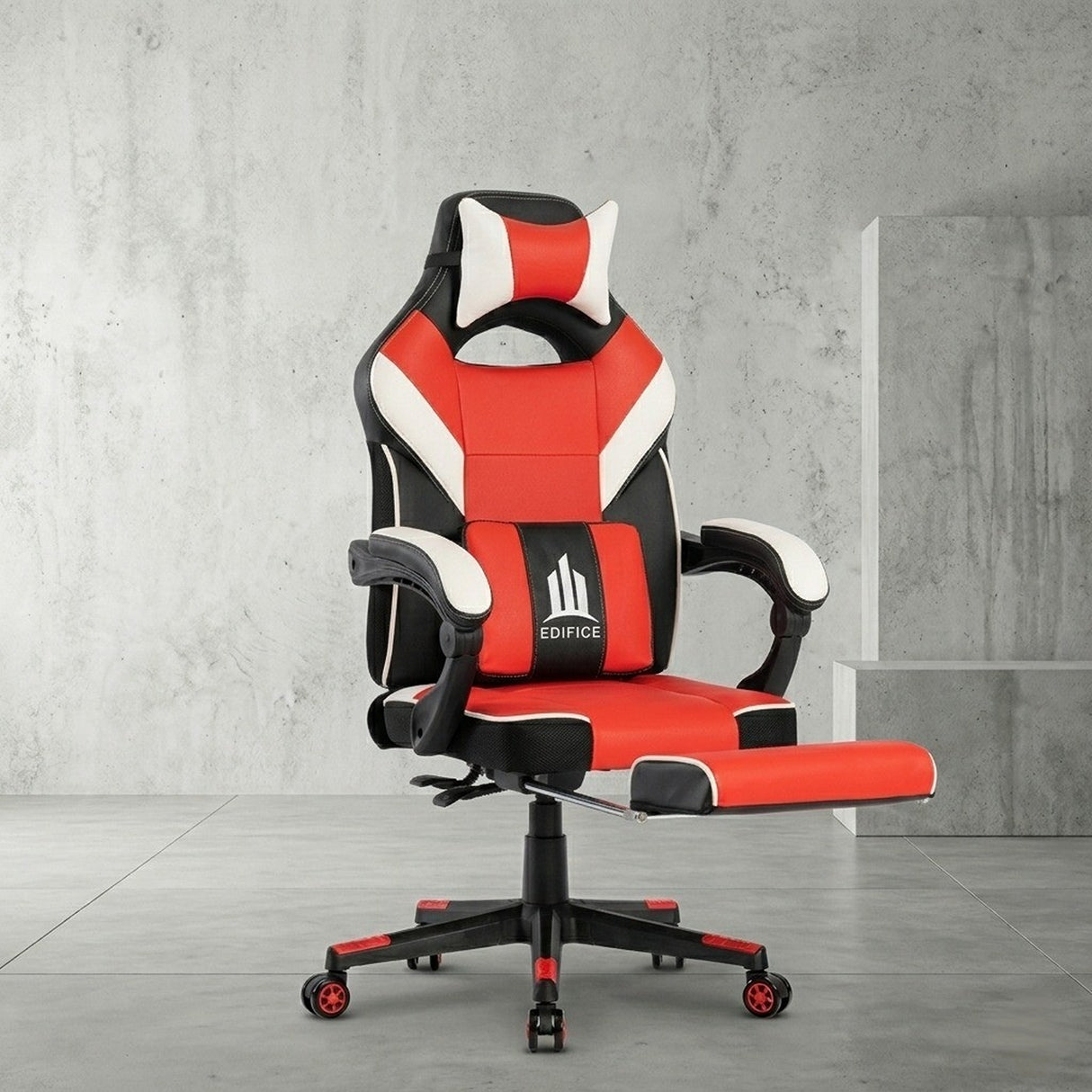 Silla Gamer Edifice Rojo y Negro 66x124cm Ergonómica con Apoya Brazos con Espaldar Reclinable y con Apoya Cabezas - SILLAS DE OFICINA | Bylmo