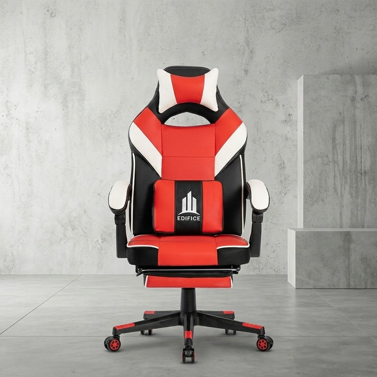 Silla Gamer Edifice Rojo y Negro 66x124cm Ergonómica con Apoya Brazos con Espaldar Reclinable y con Apoya Cabezas - SILLAS DE OFICINA | Bylmo