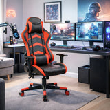 Silla Gamer Red Strike Rojo y Negro 68x137cm Ergonómica con Apoya Brazos con Espaldar Reclinable y con Apoya Cabezas - SILLAS DE OFICINA | Bylmo