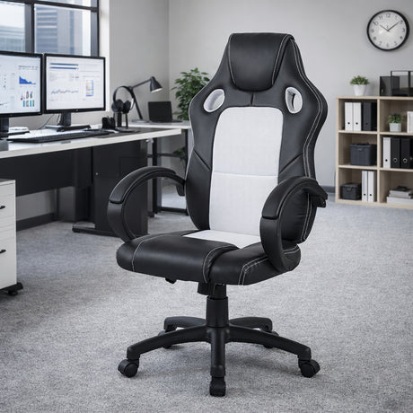 Silla Gamer Doom Negro y Blanco 70x123cm Ergonómica con Apoya Brazos - SILLAS DE OFICINA | Bylmo