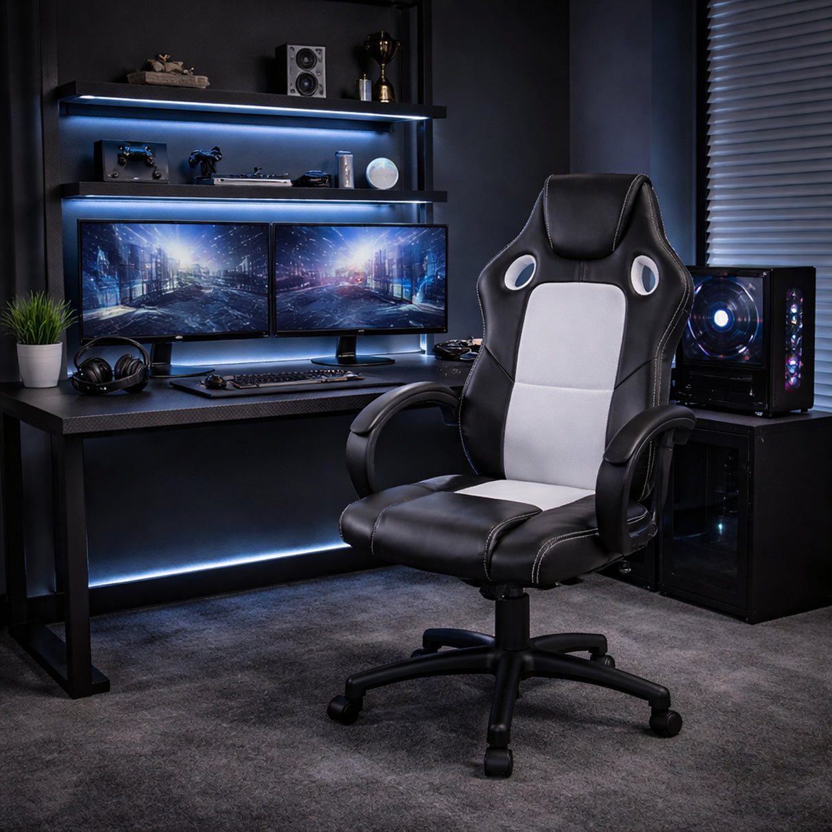 Silla Gamer Doom Negro y Blanco 70x123cm Ergonómica con Apoya Brazos - SILLAS DE OFICINA | Bylmo