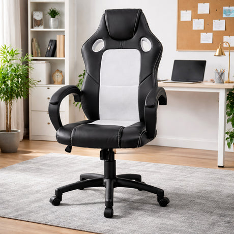 Silla Gamer Doom Negro y Blanco 70x123cm Ergonómica con Apoya Brazos - SILLAS DE OFICINA | Bylmo