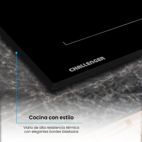 Estufa de Inducción para Empotrar Challenger Negro 59x52cm 220 Voltios con Cuatro Zonas de Cocción y Sistema Puente - ESTUFAS DE EMPORTRAR Y CUBIERTAS | Bylmo