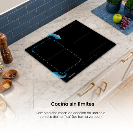 Estufa de Inducción para Empotrar Challenger Negro 59x52cm 220 Voltios con Cuatro Zonas de Cocción y Sistema Puente - ESTUFAS DE EMPORTRAR Y CUBIERTAS | Bylmo