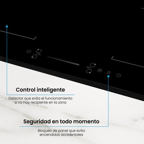 Estufa de Inducción para Empotrar Challenger Negro 59x52cm 220 Voltios con Cuatro Zonas de Cocción y Sistema Puente - ESTUFAS DE EMPORTRAR Y CUBIERTAS | Bylmo