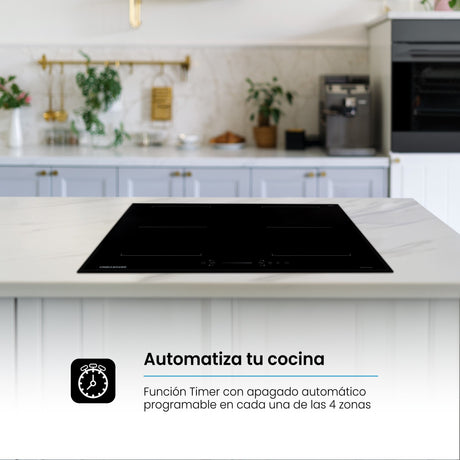 Estufa de Inducción para Empotrar Challenger Negro 59x52cm 220 Voltios con Cuatro Zonas de Cocción y Sistema Puente - ESTUFAS DE EMPORTRAR Y CUBIERTAS | Bylmo