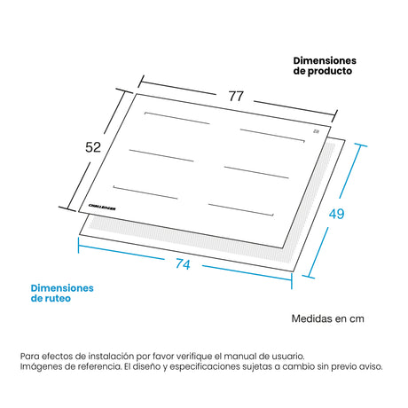 Estufa de Inducción para Empotrar Challenger Negro 77x52cm 220 Voltios con Cuatro Zonas de Cocción y Sistema Puente - ESTUFAS DE EMPORTRAR Y CUBIERTAS | Bylmo