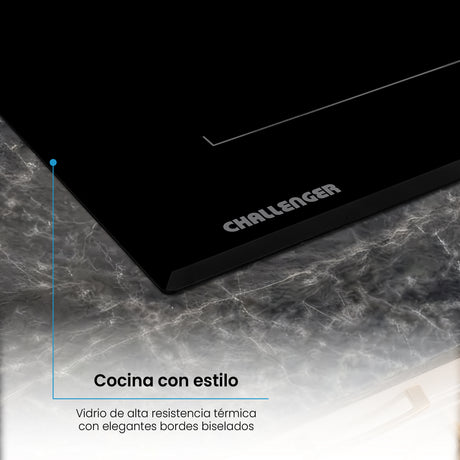 Estufa de Inducción para Empotrar Challenger Negro 77x52cm 220 Voltios con Cuatro Zonas de Cocción y Sistema Puente - ESTUFAS DE EMPORTRAR Y CUBIERTAS | Bylmo