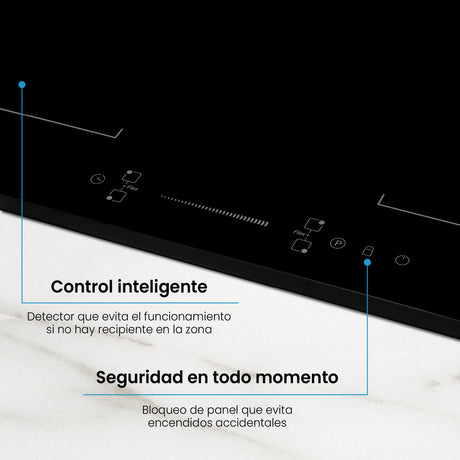 Estufa de Inducción para Empotrar Challenger Negro 77x52cm 220 Voltios con Cuatro Zonas de Cocción y Sistema Puente - ESTUFAS DE EMPORTRAR Y CUBIERTAS | Bylmo