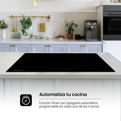 Estufa de Inducción para Empotrar Challenger Negro 77x52cm 220 Voltios con Cuatro Zonas de Cocción y Sistema Puente - ESTUFAS DE EMPORTRAR Y CUBIERTAS | Bylmo