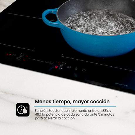Estufa de Inducción para Empotrar Challenger Negro 77x52cm 220 Voltios con Cuatro Zonas de Cocción y Sistema Puente - ESTUFAS DE EMPORTRAR Y CUBIERTAS | Bylmo