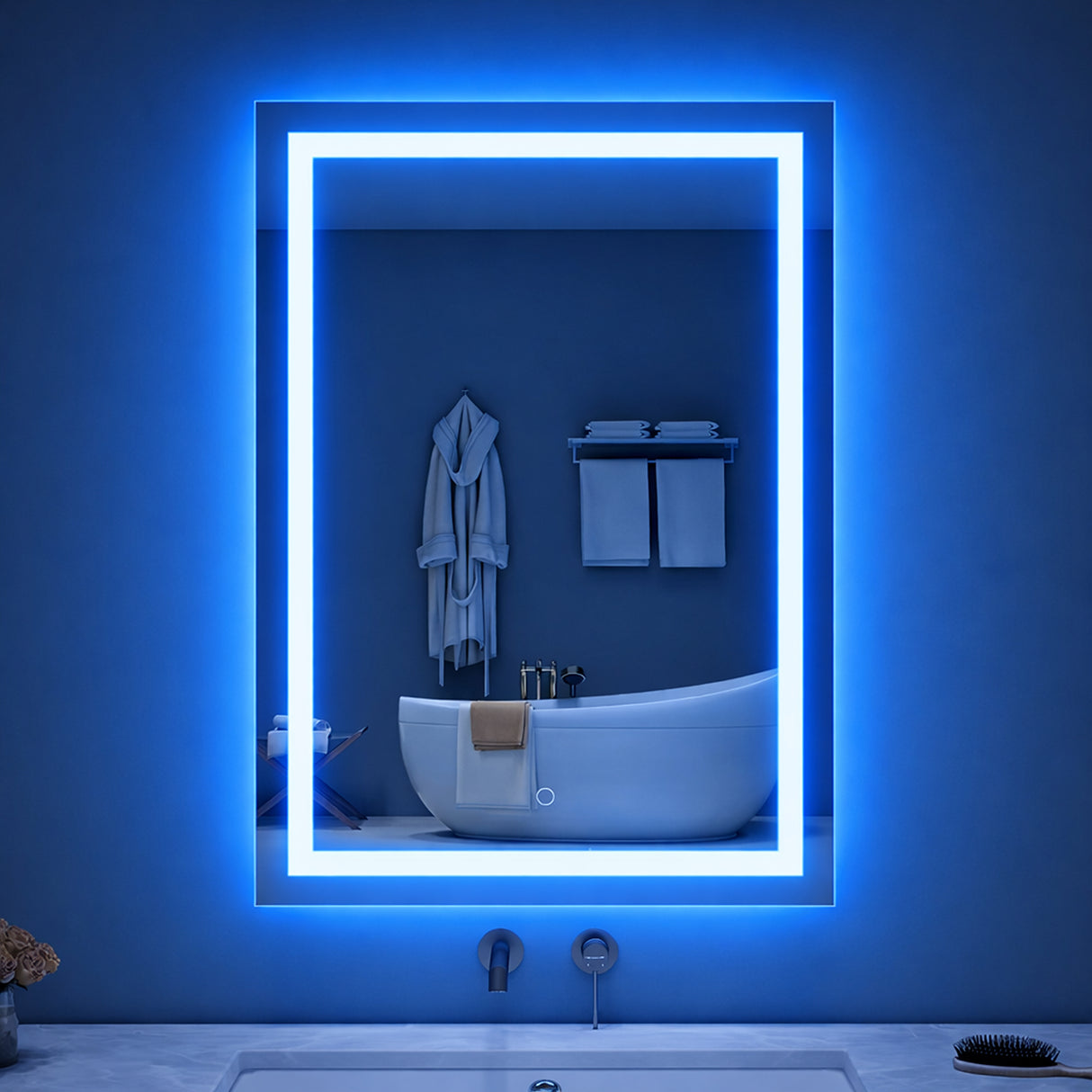Espejo de Baño Led 50x70cm Rectangular Luz Cálida sin Marco Con Biselado y con SandBlasting - ESPEJOS DE BANHO | Bylmo