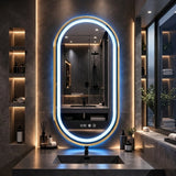 Espejo de Baño Led 55x100cm Ovalado Antiempaño con Marco Metalico Dorado Con Biselado y con SandBlasting - ESPEJOS DE BANHO | Bylmo