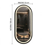 Espejo de Baño Led 55x100cm Ovalado Antiempaño con Marco Metalico Negro Con Biselado y con SandBlasting - ESPEJOS DE BANHO | Bylmo