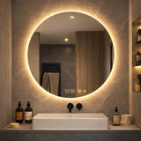 Espejo de Baño Led 80x80cm Redondo Antiempaño sin Marco Con Biselado y con SandBlasting - ESPEJOS DE BANHO | Bylmo