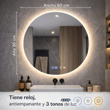 Espejo de Baño Led 80x80cm Redondo Antiempaño sin Marco Con Biselado y con SandBlasting - ESPEJOS DE BANHO | Bylmo
