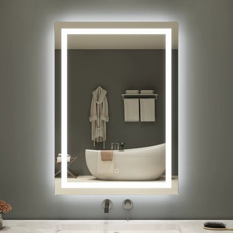 Espejo de Baño Led 50x70cm Luz Neutra Rectangular sin Marco Con Biselado y con SandBlasting - ESPEJOS DE BANHO | Bylmo