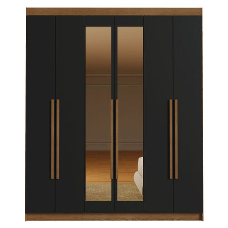 Closet Venus Marrón y Negro 180x217cm con Seis Puertas de Tiradores Marrón con Doce Compartimientos y con Espejo - CLOSETS | Bylmo