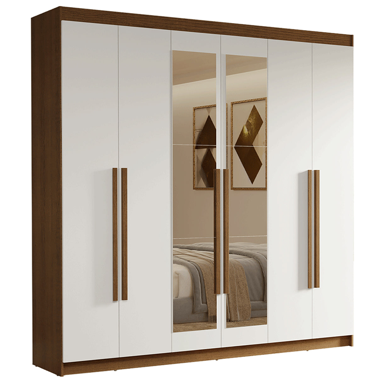 Closet Venus Marrón y Blanco 180x217cm con Seis Puertas con Doce Compartimientos y con Espejo - CLOSETS | Bylmo