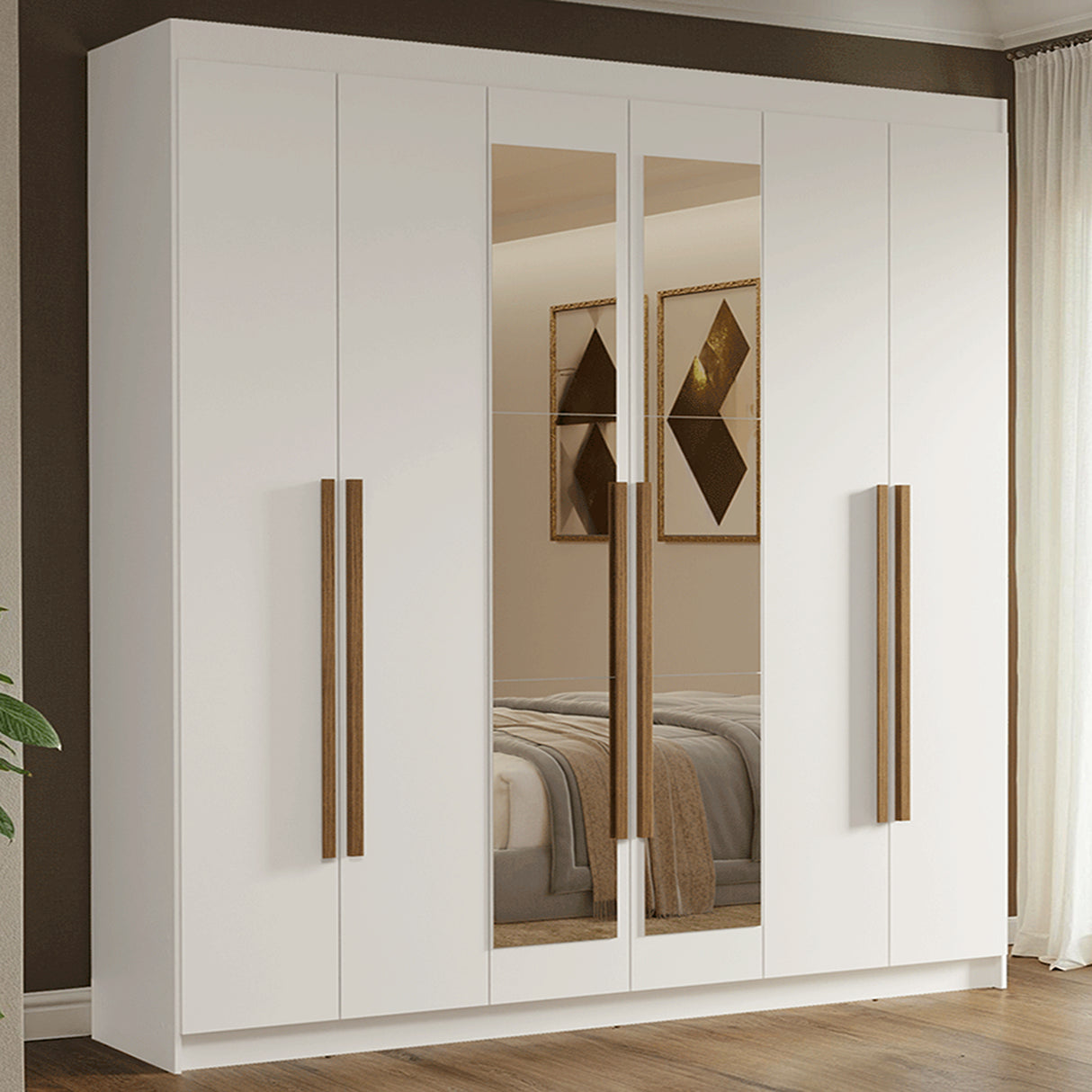 Closet Venus Blanco y Marrón 180x217cm con Seis Puertas con Doce Compartimientos y con Espejo - CLOSETS | Bylmo