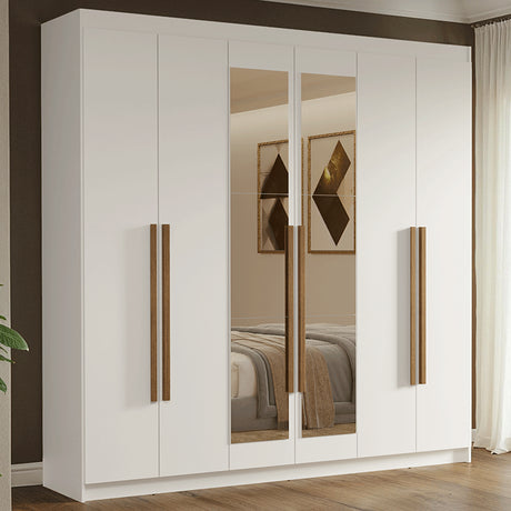 Closet Venus Blanco y Marrón 180x217cm con Seis Puertas con Doce Compartimientos y con Espejo - CLOSETS | Bylmo