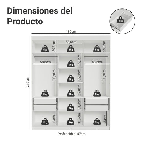 Closet Venus Blanco y Marrón 180x217cm con Seis Puertas y con Doce Compartimientos - CLOSETS | Bylmo