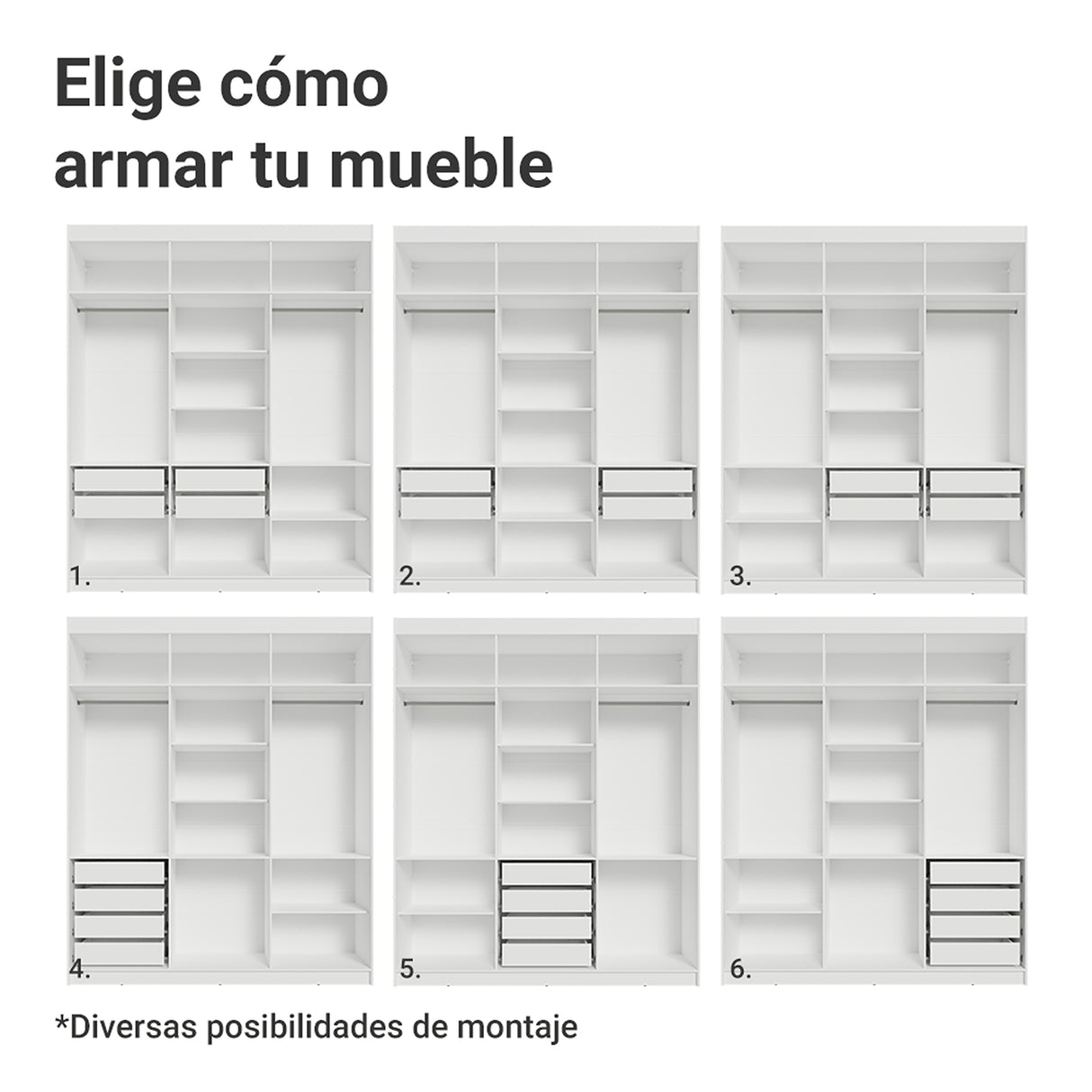 Closet Venus Blanco y Negro 180x217cm con Seis Puertas con Doce Compartimientos y con Espejo - CLOSETS | Bylmo