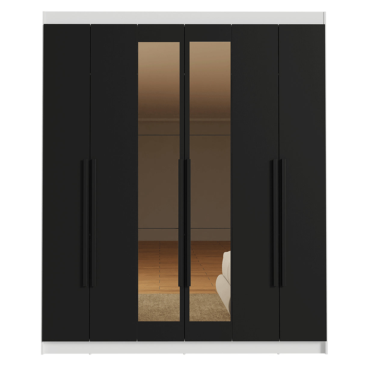Closet Venus Blanco y Negro 180x217cm con Seis Puertas con Doce Compartimientos y con Espejo - CLOSETS | Bylmo