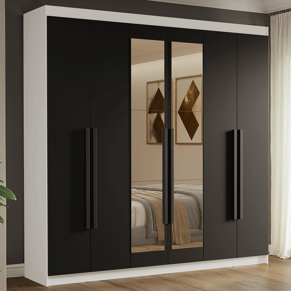Closet Venus Blanco y Negro 180x217cm con Seis Puertas con Doce Compartimientos y con Espejo - CLOSETS | Bylmo