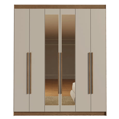 Closet Venus Marrón y Crema 180x217cm con Seis Puertas con Doce Compartimientos y con Espejo - CLOSETS | Bylmo